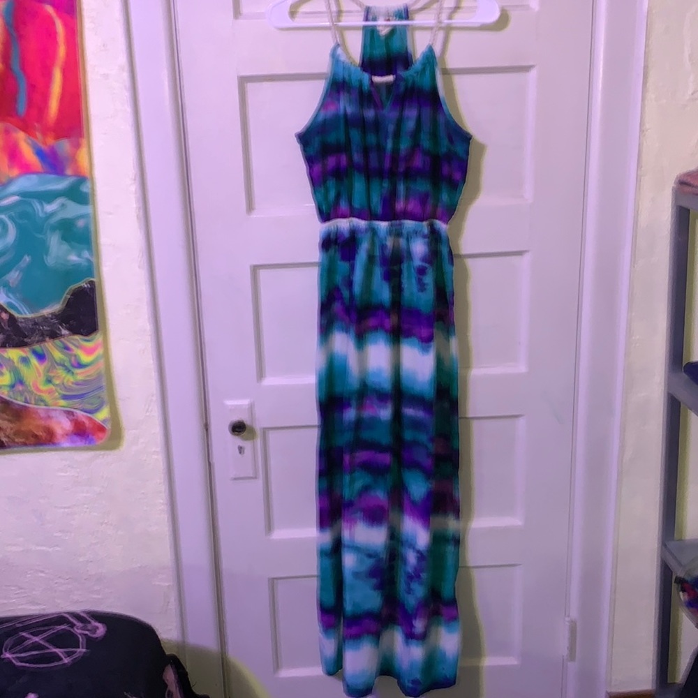 Tie Dyed Sheer Keyhole Maxi Sun Dress